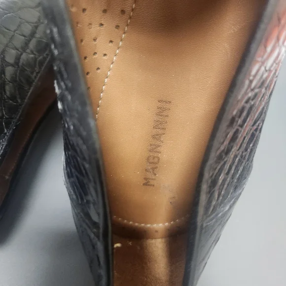Magnanni Black Crocodile Leather Penny Loafers Shoes Size 8
